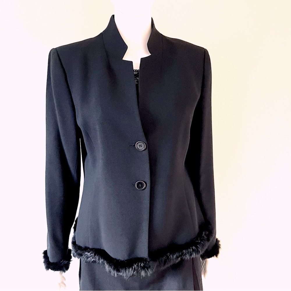 Zara Black Wool Blazer Black Fur Trims Two Buttons Front Closure US 10